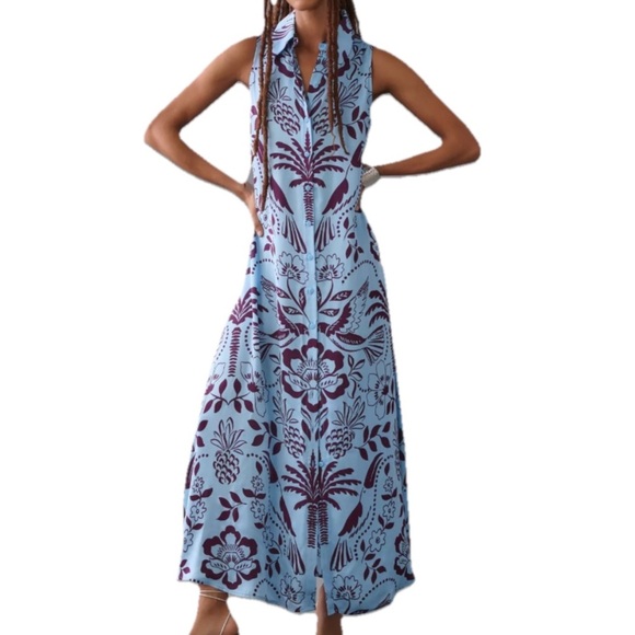 Corey Lynn Calter Tropical Sleeveless Shirt Dress Maxi Anthropologie Size XXS - Picture 1 of 8